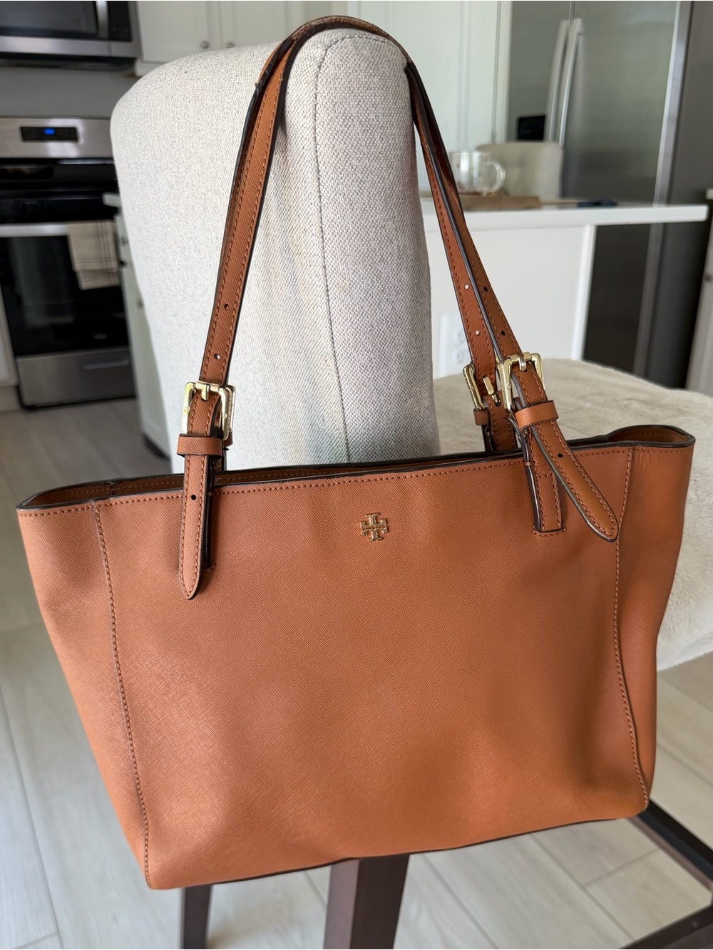 Tory Burch Cognac Leather Double-Handle Tote